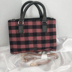 Nanette Lepore Pink Buffalo Check Velvet Crossbody Bay NWOT